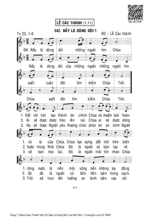 Sheet nhạc PDF bài Thánh Vịnh 23, Này Là Dòng Dõi I