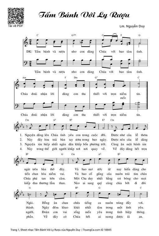 Sheet nhạc PDF bài Tấm Bánh Với Ly Rượu