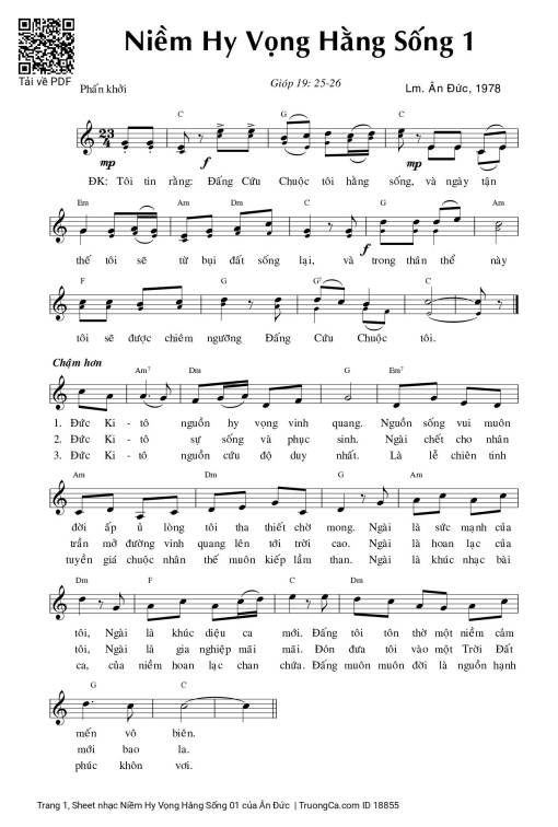Sheet nhạc PDF bài Niềm Hy Vọng Hằng Sống 01