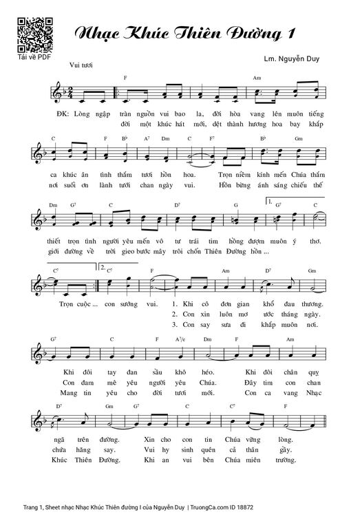 Sheet nhạc PDF bài Nhạc Khúc Thiên đường I