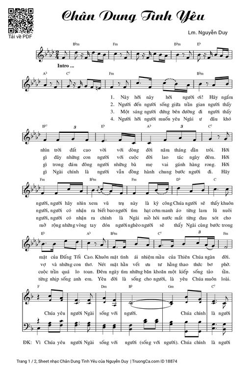 Sheet nhạc PDF bài Chân Dung Tình Yêu