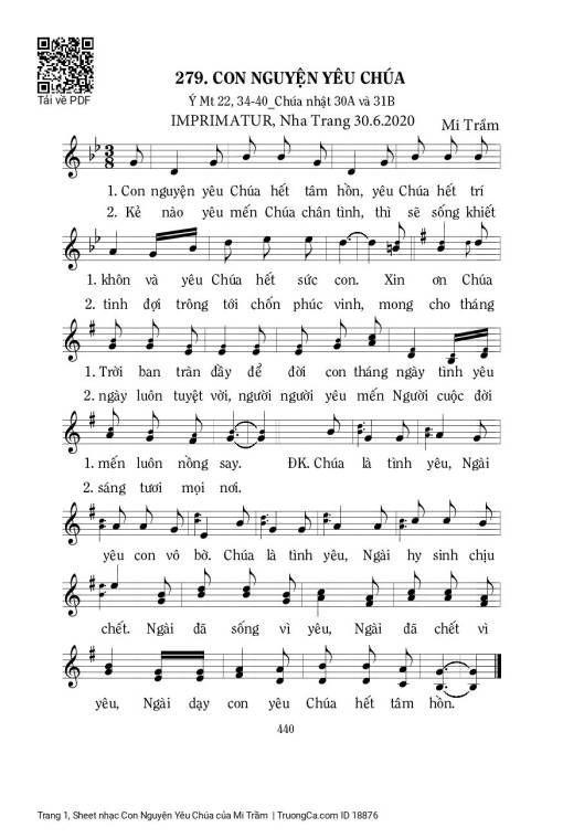 Sheet nhạc PDF bài Con Nguyện Yêu Chúa