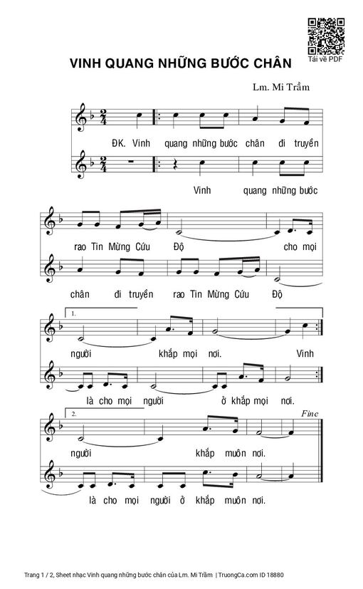Sheet nhạc PDF bài Vinh quang những bước chân