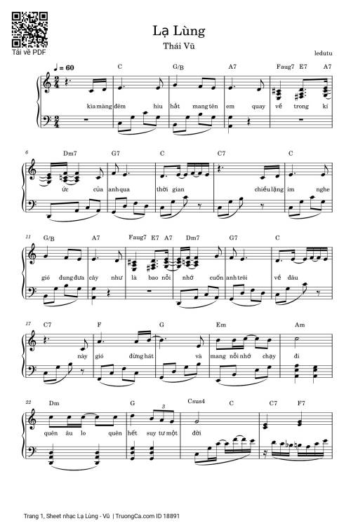 Lạ Lùng sheet Piano solo kèm lời