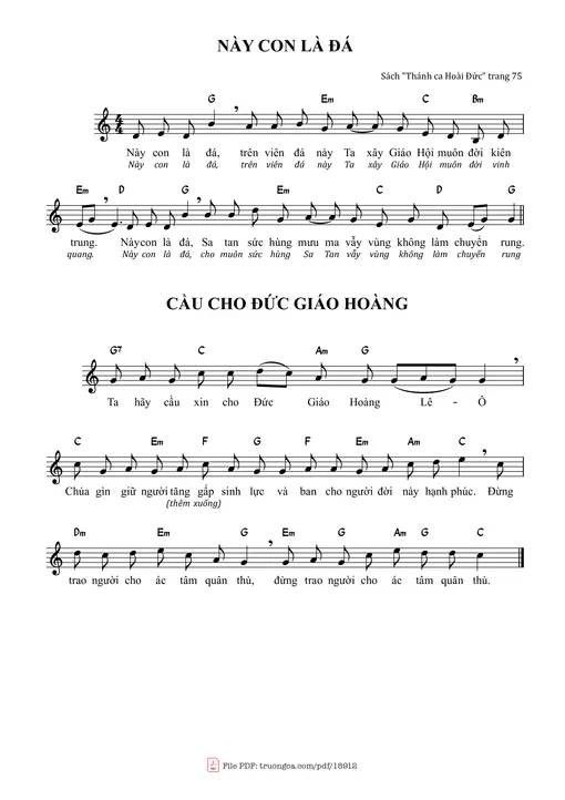 Sheet nhạc PDF bài Này Con Là Đá, Cầu Cho Ðức Giáo Hoàng Lê-Ô