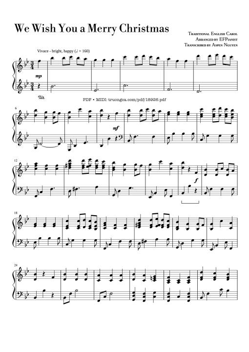 Sheet nhạc PDF bài We Wish You a Merry Christmas Piano