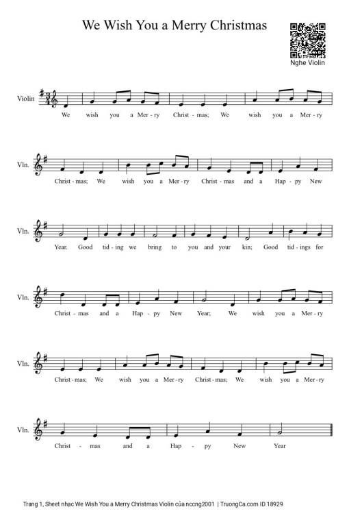 Sheet nhạc PDF bài We Wish You a Merry Christmas Violin