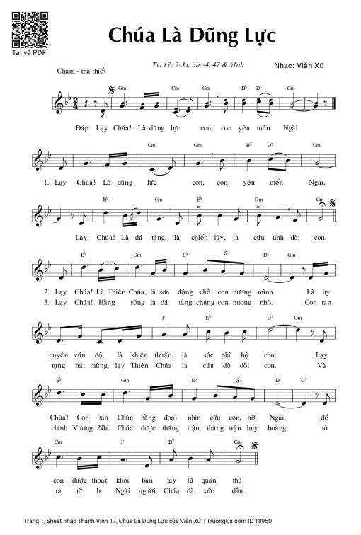 Sheet nhạc PDF bài Thánh Vịnh 17, Chúa Là Dũng Lực