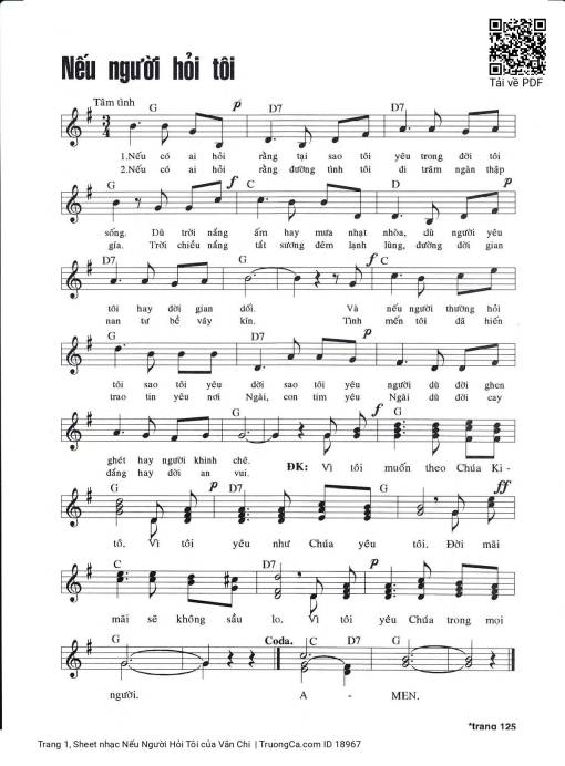 Sheet nhạc PDF bài Nếu Người Hỏi Tôi