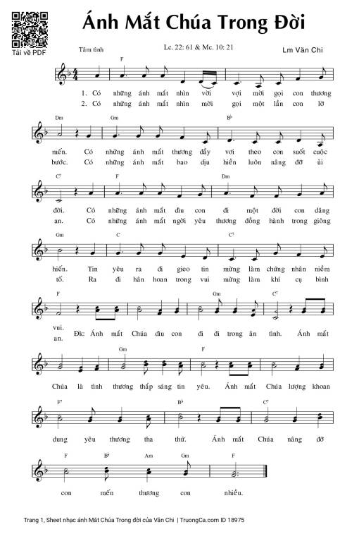 Sheet nhạc PDF bài ánh Mắt Chúa Trong đời