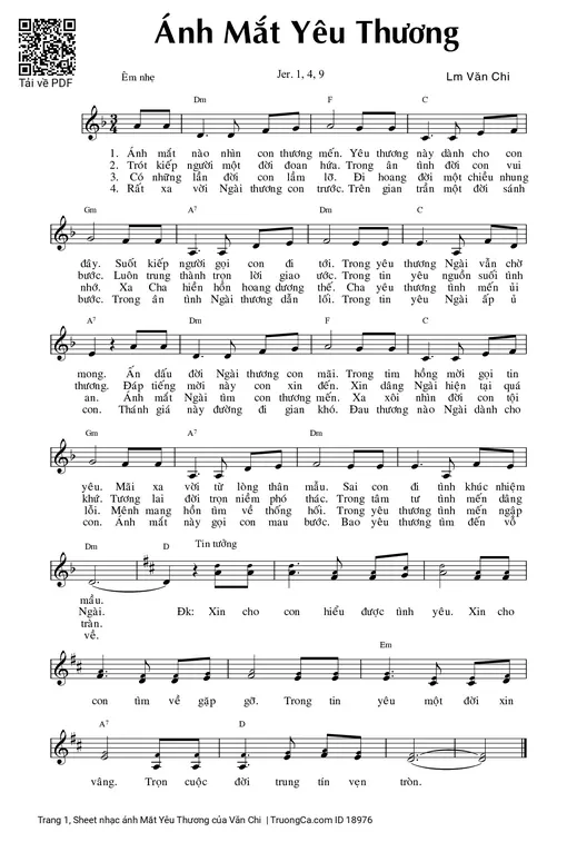 Sheet nhạc PDF bài ánh Mắt Yêu Thương