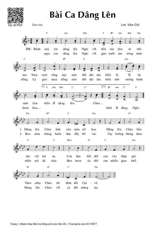 Sheet nhạc PDF bài Bài Ca Dâng Lên