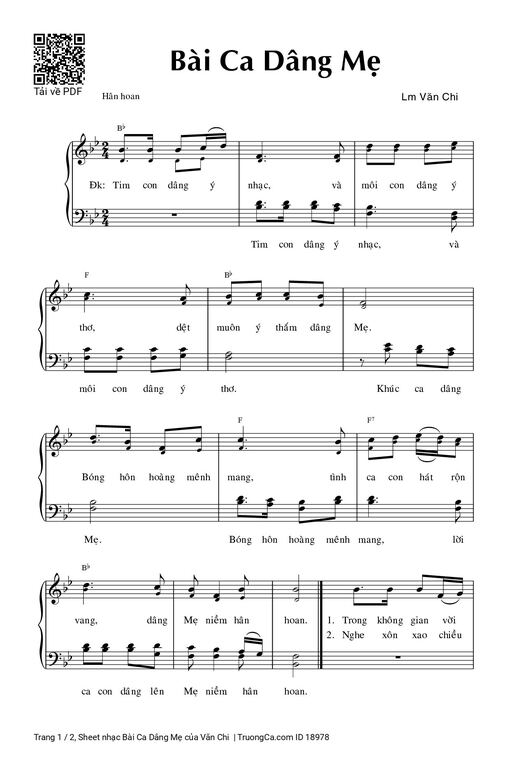 Sheet nhạc PDF bài Bài Ca Dâng Mẹ