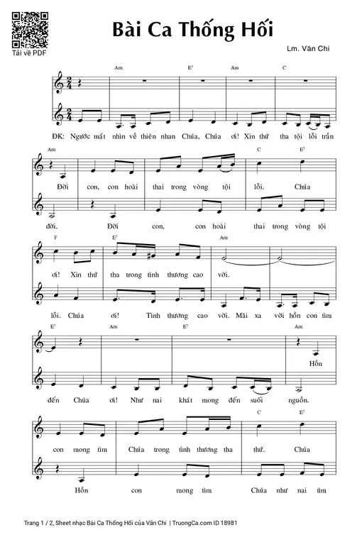 Sheet nhạc PDF bài Bài Ca Thống Hối