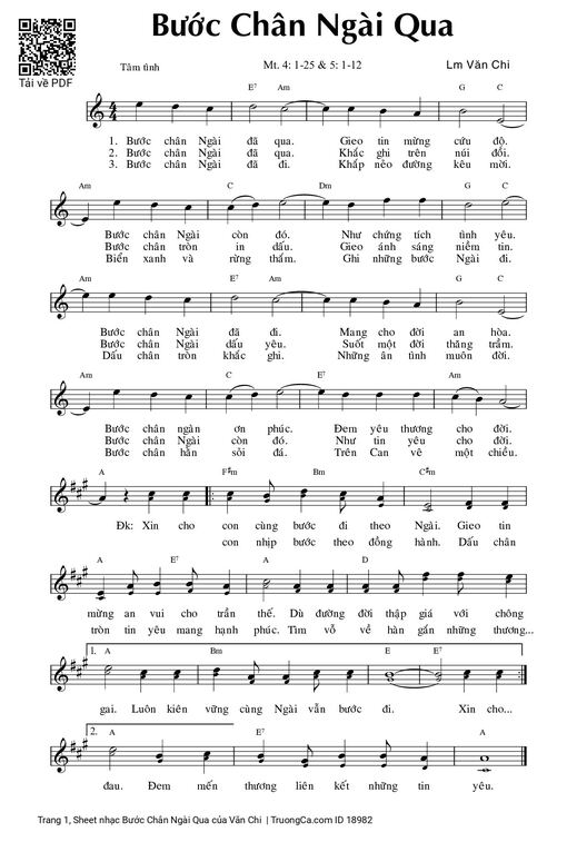 Sheet nhạc PDF bài Bước Chân Ngài Qua