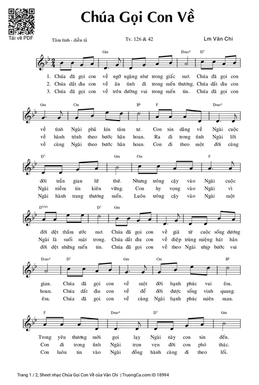 Sheet nhạc PDF bài Chúa Gọi Con Về