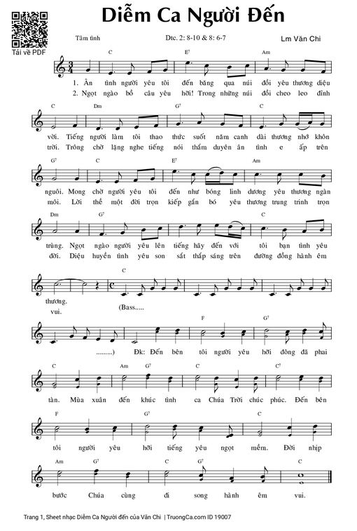 Sheet nhạc PDF bài Diễm Ca Người đến