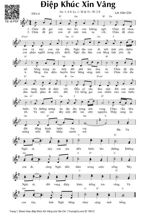 Sheet nhạc PDF bài điệp Khúc Xin Vâng