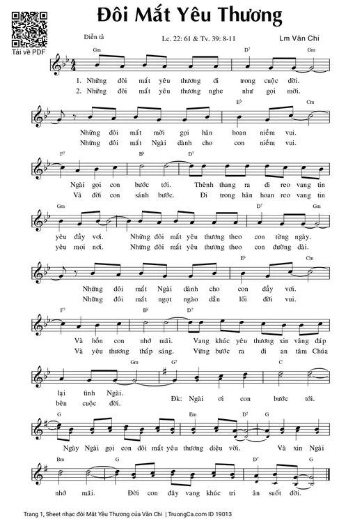 Sheet nhạc PDF bài đôi Mắt Yêu Thương