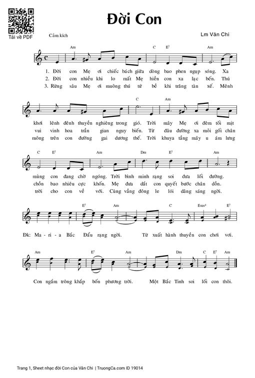 Sheet nhạc PDF bài đời Con - Văn Chi
