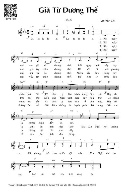 Sheet nhạc PDF bài Thánh Vịnh 50, Giã Từ Dương Thế