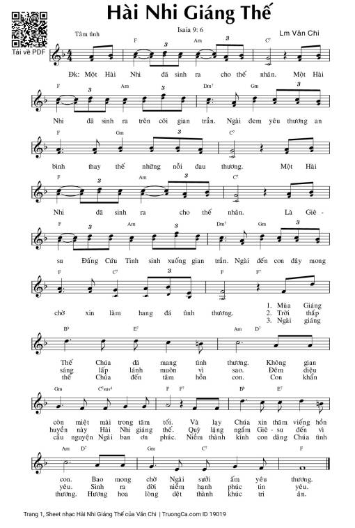 Sheet nhạc PDF bài Hài Nhi Giáng Thế