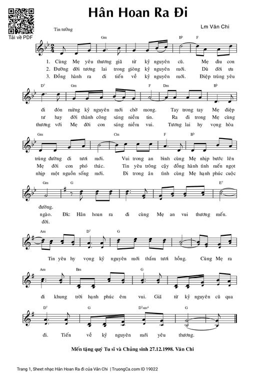 Sheet nhạc PDF bài Hân Hoan Ra đi