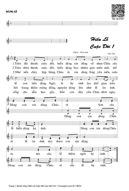 Sheet nhạc PDF bài Hiến Lễ Cuộc đời