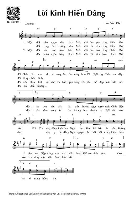 Sheet nhạc PDF bài Lời Kinh Hiến Dâng