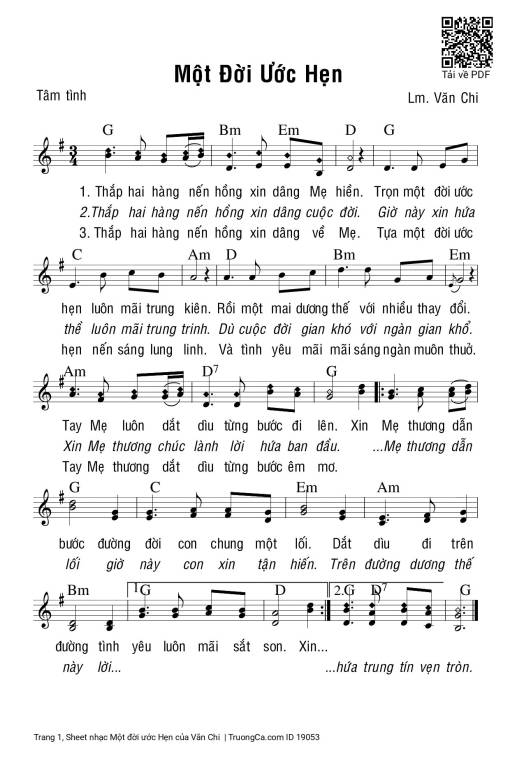 Sheet nhạc PDF bài Một đời ước Hẹn