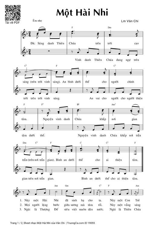Sheet nhạc PDF bài Một Hài Nhi - Văn Chi