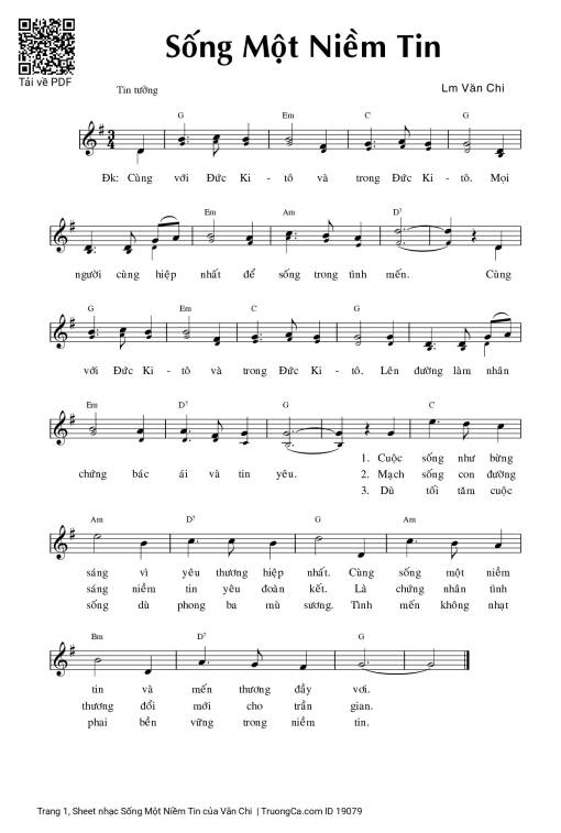 Sheet nhạc PDF bài Sống Một Niềm Tin