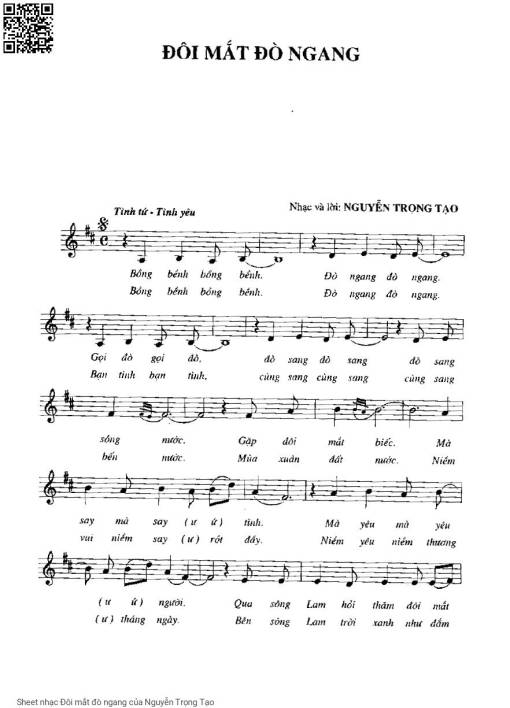 Sheet nhạc PDF bài Đôi mắt đò ngang