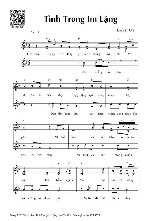 Sheet nhạc PDF bài Tình Trong Im Lặng