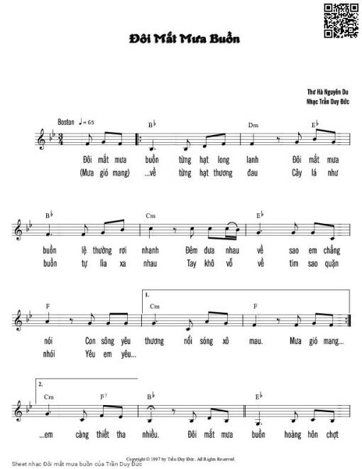Sheet nhạc PDF bài Đôi mắt mưa buồn