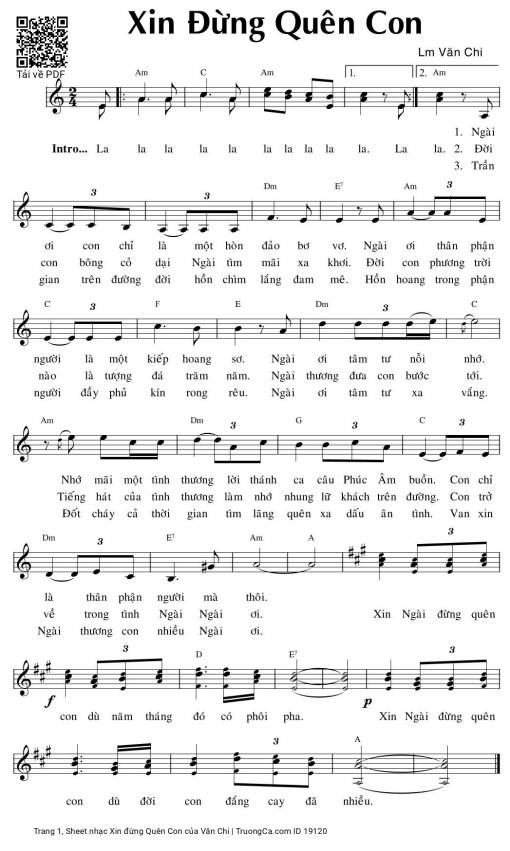 Sheet nhạc PDF bài Xin đừng Quên Con