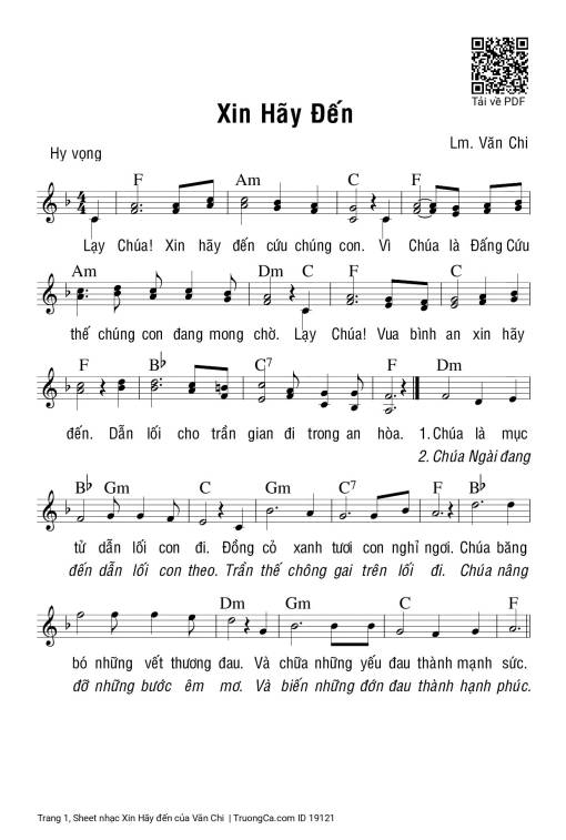 Sheet nhạc PDF bài Xin Hãy đến
