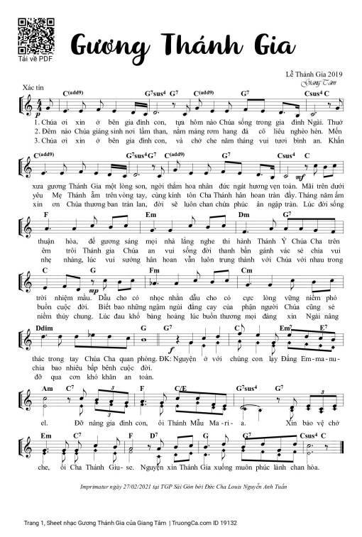 Sheet nhạc PDF bài Gương Thánh Gia