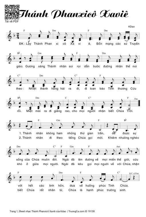 Sheet nhạc PDF bài Thánh Phanxicô Xaviê