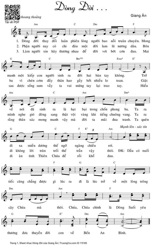 Sheet nhạc PDF bài Dòng đời - Giang Ân