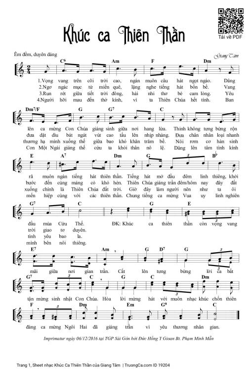 Sheet nhạc PDF bài Khúc Ca Thiên Thần