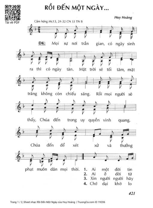 Sheet nhạc PDF bài Rồi Đến Một Ngày