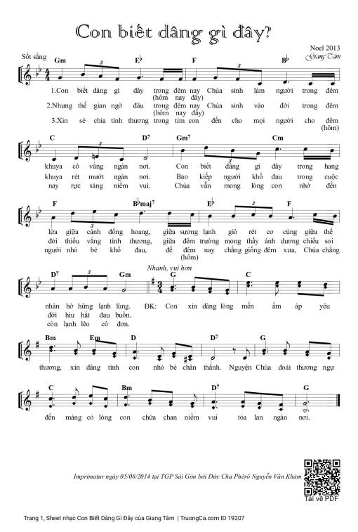 Sheet nhạc PDF bài Con Biết Dâng Gì Đây