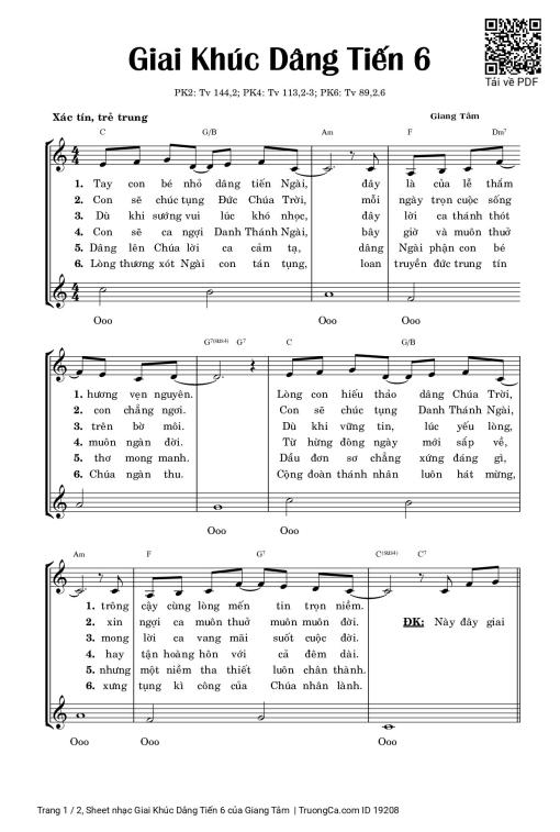 Sheet nhạc PDF bài Giai Khúc Dâng Tiến 6