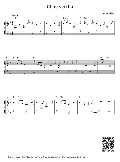 Sheet nhạc PDF bài Cháu yêu bà Sheet Piano