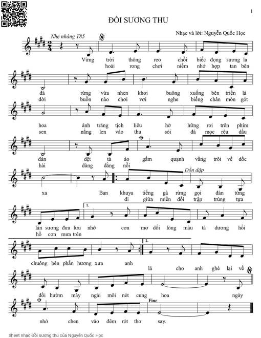 Sheet nhạc PDF bài Đồi sương thu