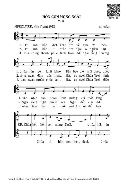 Sheet nhạc PDF bài Thánh Vịnh 41, Hồn Con Mong Ngài