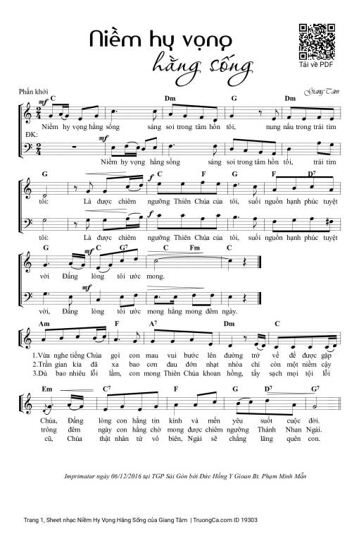 Sheet nhạc PDF bài Niềm Hy Vọng Hằng Sống
