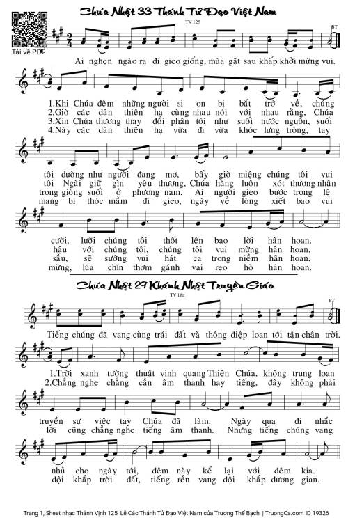 Sheet nhạc PDF bài Thánh Vịnh 125, Lễ Các Thánh Tử Đạo Việt Nam