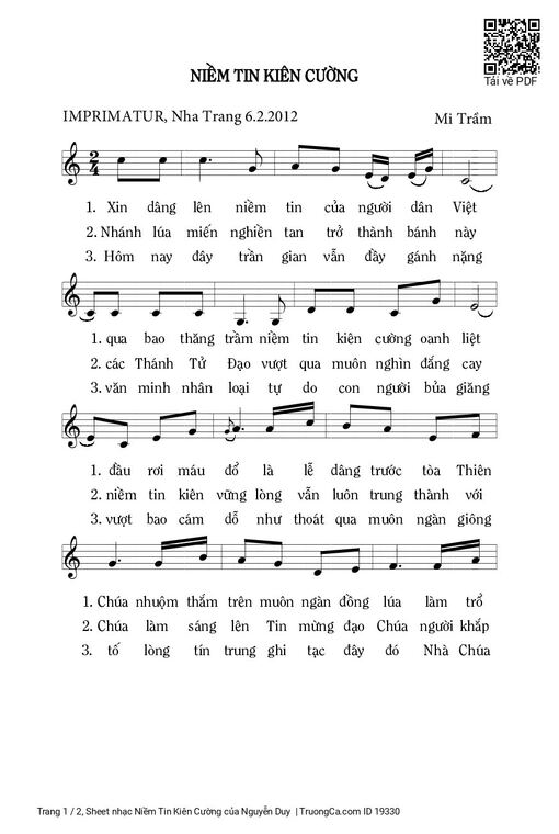 Sheet nhạc PDF bài Niềm Tin Kiên Cường